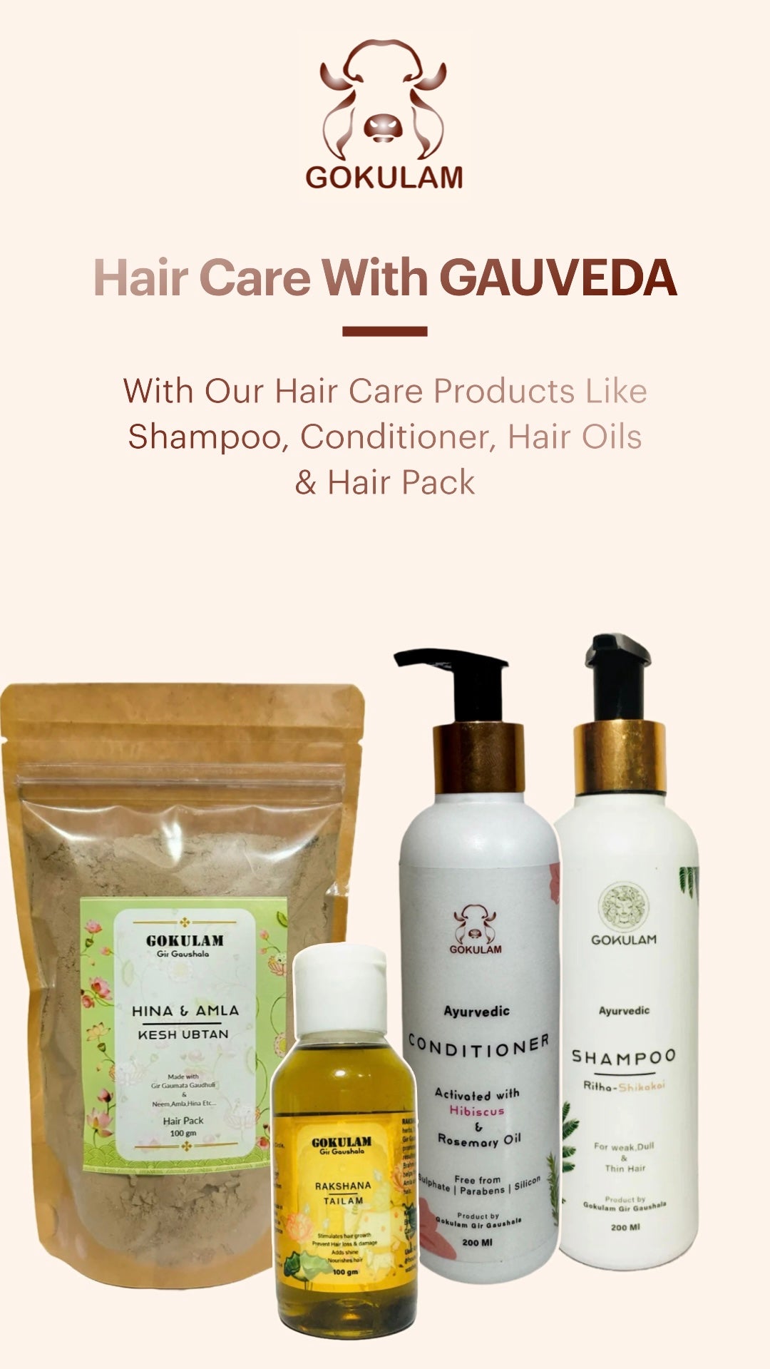 Hair Care Combo(Hina-Amla Hair Pack, Rakshana Tailam, Ritha-Shikakai Shampoo, Hibiscus & Rosemary Conditioner. )
